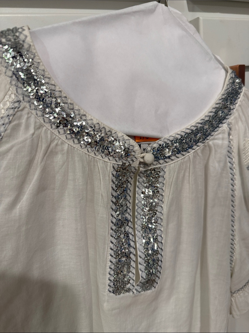 Rose and Rose Embroidered Sequin Trim Cream Women's Blouse - Picture 3 of 4